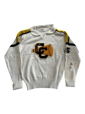 Vintage Dehen Cheerleader Sweater Women's Medium White Letterman 85 Made USA 80s